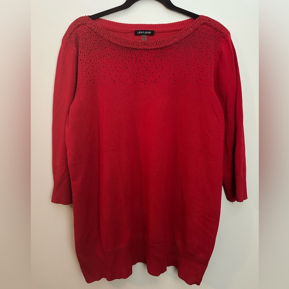 Cable & Gauge Embellished Sweater Size 2X Red EUC